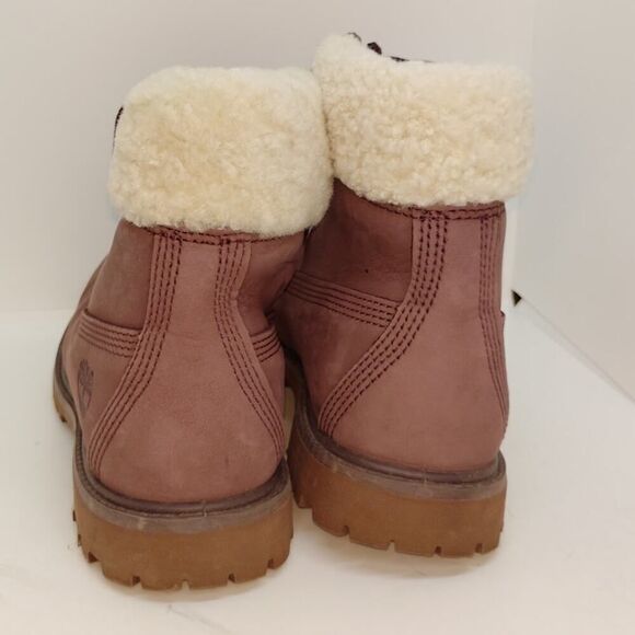 Timberland Womens Pre-owned Grape Leather Fur Lined Winter Boots - sz. 8 1/2 - Picture 5 of 7